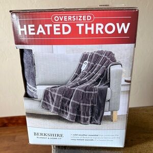 Berkshire Plush Heated Throw - Charcoal Gray Plaid